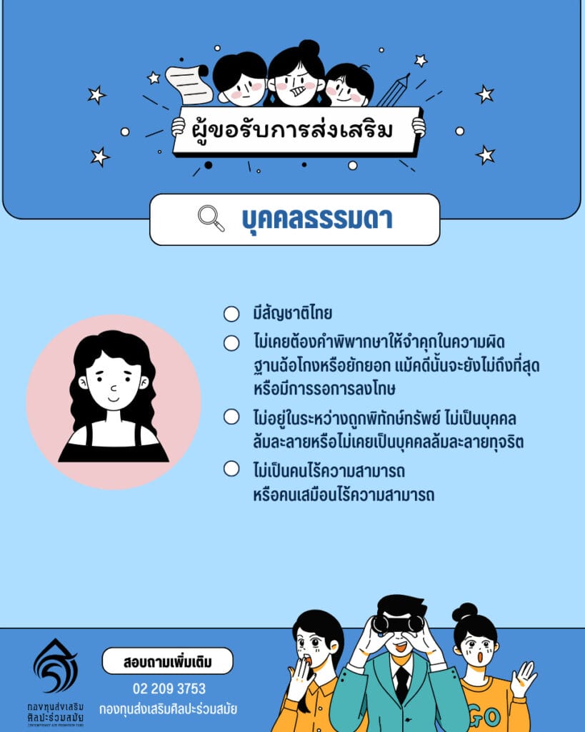 ประเภทผู้ขอรับการส่งเสริมจากกองทุนส่งเสริมศิลปะร่วมสมัย 7 2